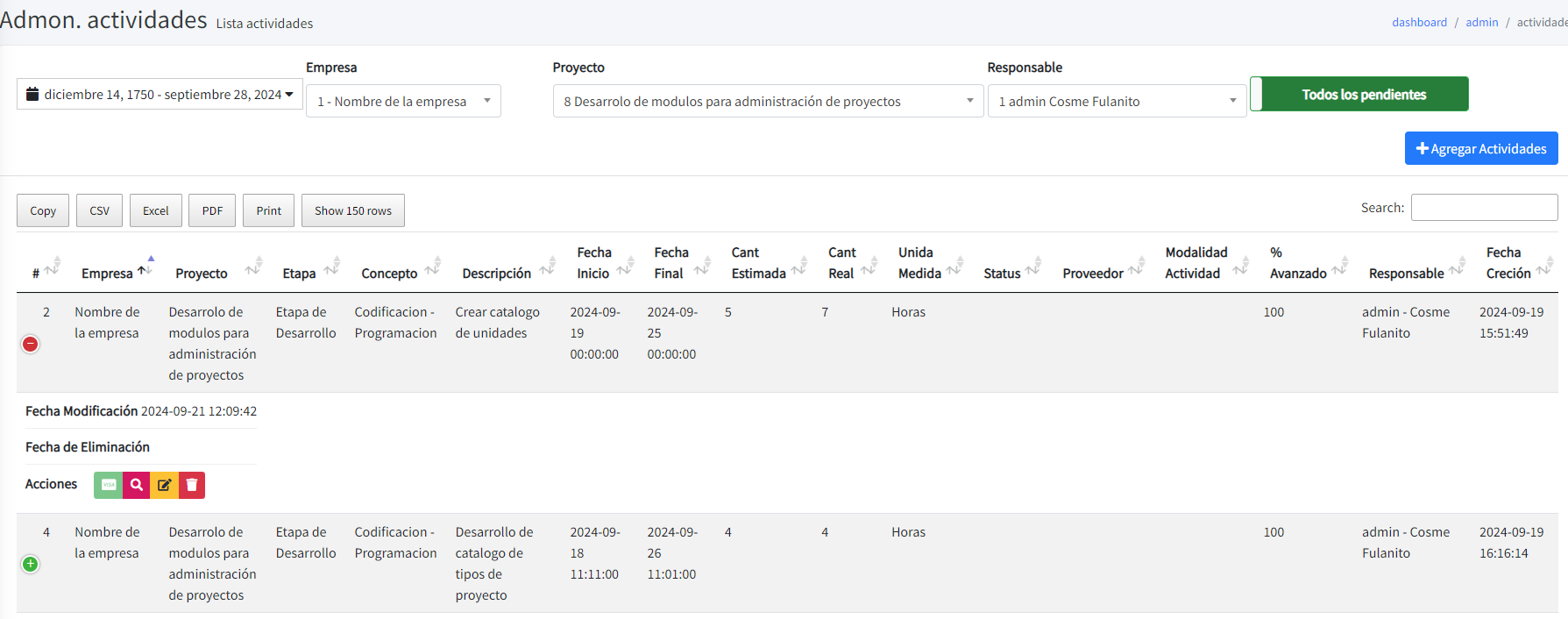 Sistema de planeación proyectos y costos